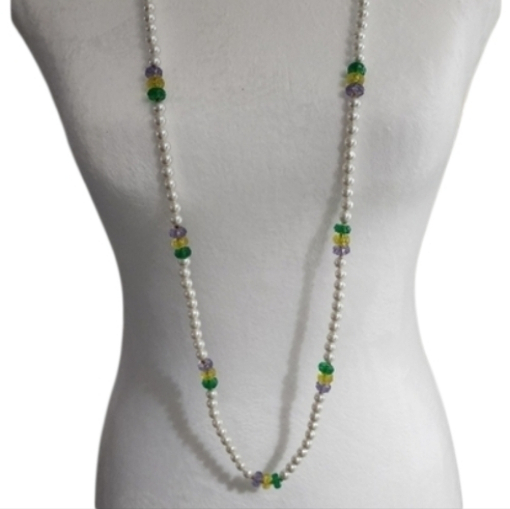 💥4 For $20💥Pearl Necklace Green Purple and Gold Accents